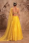 Shop_Label Niti Bothra_Yellow Silk, Organza Embroidery, Pearls, Tassels V-neck Heavy Lehenga Set _at_Aza_Fashions