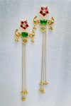 Shop_Studio6 Jewels_Green Stones Designer Gold Plated Earrings _at_Aza_Fashions