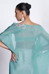 Amrta By Guneet Kondal_Sky Blue Satin, Viscose, Shantoon Beads Open Neck, Cutwork Cape And Skirt Set _Online_at_Aza_Fashions
