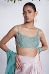 Buy_Amrta By Guneet Kondal_Sky Blue Satin, Viscose, Shantoon Beads Open Neck, Cutwork Cape And Skirt Set 