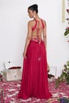 Shop_Amrta By Guneet Kondal_Pink Silk, Shantoon Beads, Sequins High Neck Hand Embroidered Skirt And Blouse Set _at_Aza_Fashions