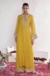 Buy_Amrta By Guneet Kondal_Yellow Silk, Chanderi, Viscose, Shantoon Embroidery Adda Work Kurta And Pant Set _at_Aza_Fashions