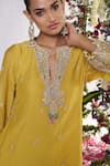 Amrta By Guneet Kondal_Yellow Silk, Chanderi, Viscose, Shantoon Embroidery Adda Work Kurta And Pant Set _at_Aza_Fashions