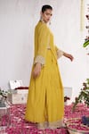 Shop_Amrta By Guneet Kondal_Yellow Silk, Chanderi, Viscose, Shantoon Embroidery Adda Work Kurta And Pant Set _at_Aza_Fashions