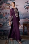 Amrta By Guneet Kondal_Purple Silk, Chanderi, Viscose Embroidery, Beads Round Neck Kurta Set _Online_at_Aza_Fashions