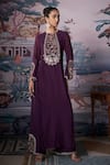 Buy_Amrta By Guneet Kondal_Purple Silk, Chanderi, Viscose Embroidery, Beads Round Neck Kurta Set _at_Aza_Fashions