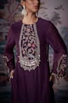 Buy_Amrta By Guneet Kondal_Purple Silk, Chanderi, Viscose Embroidery, Beads Round Neck Kurta Set 