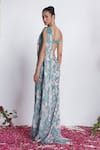 Shop_Amrta By Guneet Kondal_Blue Chinon, Shantoon, Viscose Embroidery, Digital Print Pre-draped Saree Set _at_Aza_Fashions