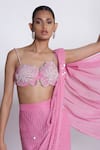 Shop_Amrta By Guneet Kondal_Pink Georgette, Shantoon, Viscose Sequins, Adda Work Pre-draped Saree And Corset _Online_at_Aza_Fashions