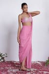 Amrta By Guneet Kondal_Pink Georgette, Shantoon, Viscose Sequins, Adda Work Pre-draped Saree And Corset _at_Aza_Fashions