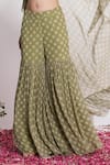 Amrta By Guneet Kondal_Green Georgette, Shantoon Mirrors Open Neck, Sweetheart Work Cape And Pant Set _Online_at_Aza_Fashions