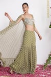 Shop_Amrta By Guneet Kondal_Green Georgette, Shantoon Mirrors Open Neck, Sweetheart Work Cape And Pant Set _Online_at_Aza_Fashions