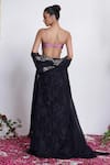 Shop_Amrta By Guneet Kondal_Black Georgette, Silk Embroidery Open Neck, Sweetheart Cape And Flared Pant Set _at_Aza_Fashions