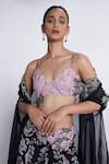 Buy_Amrta By Guneet Kondal_Black Georgette, Silk Embroidery Open Neck, Sweetheart Cape And Flared Pant Set _Online_at_Aza_Fashions