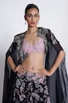 Shop_Amrta By Guneet Kondal_Black Georgette, Silk Embroidery Open Neck, Sweetheart Cape And Flared Pant Set _Online_at_Aza_Fashions