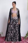 Buy_Amrta By Guneet Kondal_Black Georgette, Silk Embroidery Open Neck, Sweetheart Cape And Flared Pant Set _at_Aza_Fashions