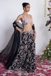 Buy_Amrta By Guneet Kondal_Black Georgette, Silk Embroidery Open Neck, Sweetheart Cape And Flared Pant Set 