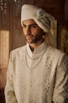 Shop_Seema Gujral_Beige Silk Pearls, Embroidery Sherwani Set _at_Aza_Fashions
