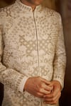 Shop_Seema Gujral_Ivory Silk Embroidery, Pearls Gold Sherwani Set _Online_at_Aza_Fashions