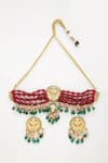 Shop_Dugran By Dugristyle_Red Pearls, Stones Brick Chokar And Earrings Set _at_Aza_Fashions