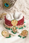 Buy_Dugran By Dugristyle_Red Pearls, Stones Brick Chokar And Earrings Set _at_Aza_Fashions
