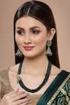 Shop_Dugran By Dugristyle_Green Beads Designer Silver Silk Jhumka Earrings _at_Aza_Fashions