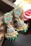 Buy_Dugran By Dugristyle_Green Beads Designer Silver Silk Jhumka Earrings _at_Aza_Fashions