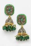 Buy_Dugran By Dugristyle_Green Beads Designer Silver Silk Jhumka Earrings _Online_at_Aza_Fashions