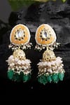 Buy_Dugran By Dugristyle_Orange Pearls, Gemstones Gold-plated Coral Jhumka Earrings _at_Aza_Fashions