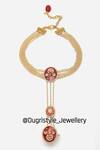 Shop_Dugran By Dugristyle_Red Stones Gold-plated Lava Luster Hathphool _at_Aza_Fashions