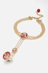Dugran By Dugristyle_Red Stones Gold-plated Lava Luster Hathphool _Online_at_Aza_Fashions
