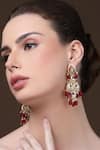 Buy_Dugran By Dugristyle_Red Pearls, Diamonds Gold-plated Aabshaar Aag Drop Earrings _at_Aza_Fashions