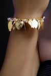 Shop_Dugran By Dugristyle_Gold Plated Chains, Pearls Leaf Design Bracelet _Online_at_Aza_Fashions