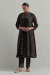 Ikshita Choudhary_Black Chanderi Embroidery Mandarin Collar Kurta Set _Online_at_Aza_Fashions