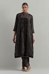 Shop_Ikshita Choudhary_Black Chanderi Embroidery Mandarin Collar Kurta Set _Online_at_Aza_Fashions