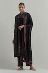 Buy_Ikshita Choudhary_Black Chanderi Embroidery Mandarin Collar Kurta Set _at_Aza_Fashions