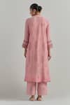 Shop_Ikshita Choudhary_Pink Chanderi Embroidery Round Neck Light Kurta Pant Dupatta Set _at_Aza_Fashions