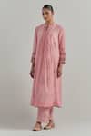 Shop_Ikshita Choudhary_Pink Chanderi Embroidery Round Neck Light Kurta Pant Dupatta Set 