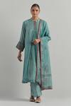 Buy_Ikshita Choudhary_Sky Blue Chanderi Embroidery Mandarin Collar Kurta Set _at_Aza_Fashions