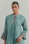 Buy_Ikshita Choudhary_Sky Blue Chanderi Embroidery Mandarin Collar Kurta Set 