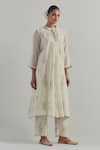 Ikshita Choudhary_White Chanderi Embroidery Mandarin Collar Block Print Kurta Pant Set _Online_at_Aza_Fashions