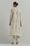 Shop_Ikshita Choudhary_White Chanderi Embroidery Mandarin Collar Block Print Kurta Pant Set _at_Aza_Fashions