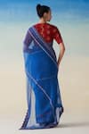 Shop_Janki India_Blue Organza, Cotton Embroidery Midnight Hand Saree Set _at_Aza_Fashions