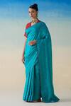 Buy_Janki India_Blue Silk, Cotton Embroidery Turquoise Hand Saree Set _Online_at_Aza_Fashions