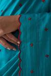 Shop_Janki India_Blue Silk, Cotton Embroidery Turquoise Hand Saree Set _Online_at_Aza_Fashions