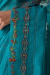 Janki India_Turquoise Organza, Silk, Cotton Embroidery Hand Saree _Online_at_Aza_Fashions