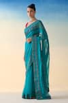 Shop_Janki India_Turquoise Organza, Silk, Cotton Embroidery Hand Saree _Online_at_Aza_Fashions
