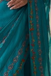 Janki India_Turquoise Organza, Silk, Cotton Embroidery Hand Saree _at_Aza_Fashions