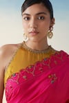 Janki India_Magenta Silk, Cotton Embroidery Hand Saree _Online_at_Aza_Fashions