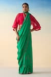 Janki India_Green Silk, Cotton Embroidery Hand Saree _at_Aza_Fashions